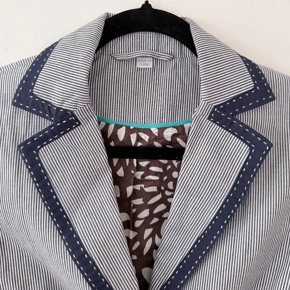 Boden Pinstripe Navy White Cotton Blazer Tuxedo Style Classic Office Preppy Sz 6 - Picture 5 of 10
